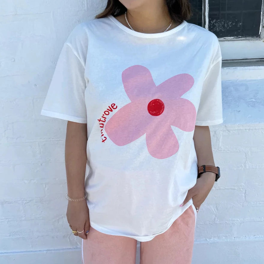 Adult Faye Relaxed Flower Tee White White & Pink